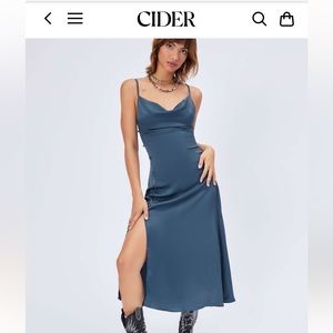 Solid Cowl Neck Slit Midi Dress